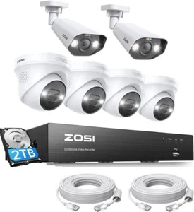 Sistema de cámara de seguridad ZOSI 4K 8 CANALES Spotlight PoE NVR con disco duro de 2 TB para audio 24/7 - Imagen 1 de 12