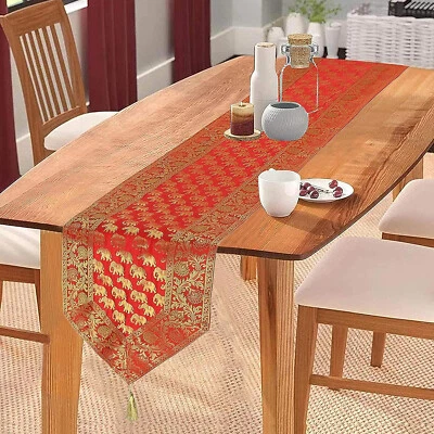 Indian Elephant Design Silk Table Decorative Runner Room Decor 80 x 14 Inch - Image 1 of 4