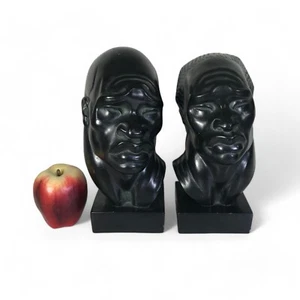 (2) buste de figurines africaines Fred Press bibliothèque milieu du siècle - Photo 1/8
