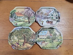 Currier and Ives Metal Tin Trays American Homestead Set of 3 Hong Kong Hexagon - Picture 1 of 6