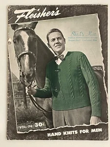 Vintage 1945 Fleisher’s Hand Knits for Men Knitting Book Patterns Instructions - Picture 1 of 4