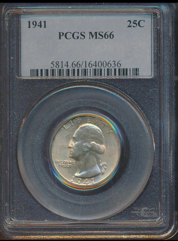 1941-P WASHINGTON S25C CLEAR-BRIGHT NEAR-SUPERB PCGS MS-66 LOW-POP HIGH-GRADES Cover
