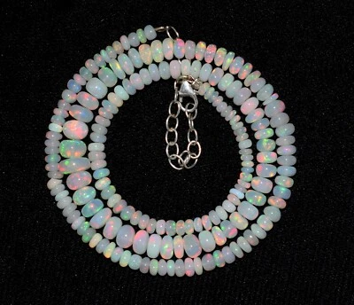 925 Argento 16 " Naturale Etiope Opale di Fuoco Gemma Collana Perle F3617 - Immagine 1 di 4