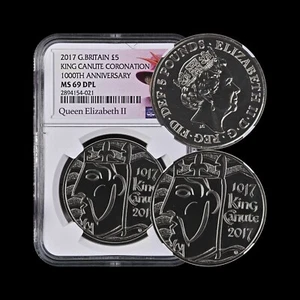 GREAT BRITAIN. 2017, 5 Pounds - NGC MS69 - Top Pop 🥇 King Canute, QEII, DPL - Picture 1 of 9