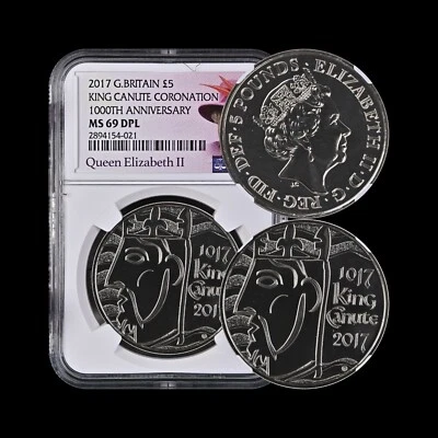 GREAT BRITAIN. 2017, 5 Pounds - NGC MS69 - Top Pop 🥇 King Canute, QEII, DPL - Image 1 of 4