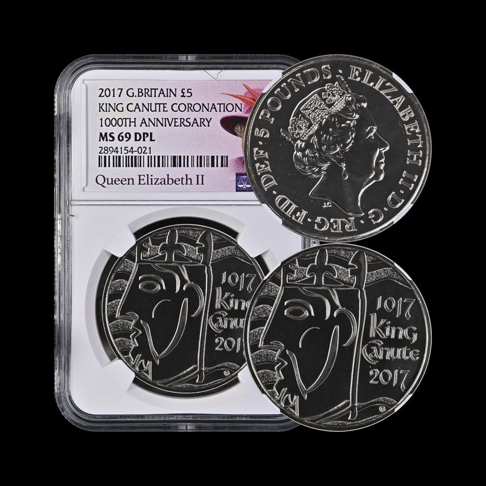 GREAT BRITAIN. 2017, 5 Pounds - NGC MS69 - Top Pop 🥇 King Canute, QEII, DPL - Image 1 of 4