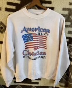Women’s Vintage American by birth Christian by the grace of God sweatshirt XL - Picture 1 of 12