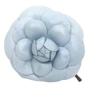 CHANEL Leather Camellia Corsage Brooch Flower Blue Beauty aq11238 Auth - Picture 1 of 3