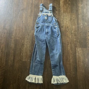 Vintage Girls Pointer Brand Denim Overalls With Lace And Button Embellishments - Picture 1 of 4