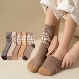 5Pairs Cashmere Wool Snow Socks Winter Middle Tube Socks Men Women - Picture 1 of 12