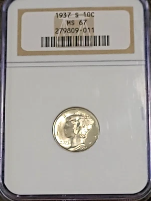 1937-S MERCURY DIME NGC GRADED IN MINT STATE 67 (MS67) - Image 1 of 4