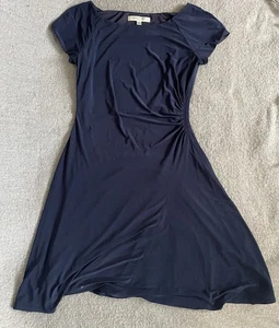 Navy Blue Evan Picone Fit and Flare Midi Dress with Cap Sleeve and Side Ruching  - Picture 1 of 5