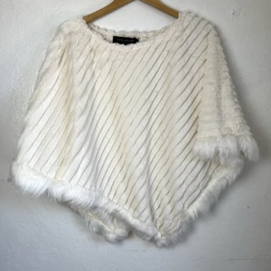 Poncho elegante avorio pelliccia sintetica L/XL Marc New York bianco sporco festa sera discoteca - Foto 1 di 6