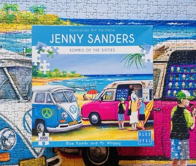 BLUE OPAL 1000 Pieces Jigsaw Puzzle - Kombis Of The Sixties by Jenny Sanders - image 1 of 2