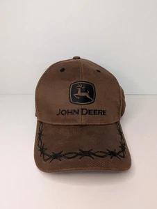 Cappello berretto posteriore John Deere marrone pelle olio filo spinato trattore agricoltura paese - Foto 1 di 3