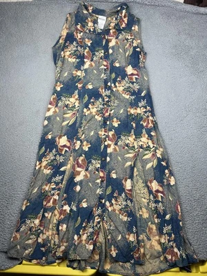 Bentley Dress Womens 16W Blue Floral Sleeveless Button Front Rayon Maxi - Image 1 of 4