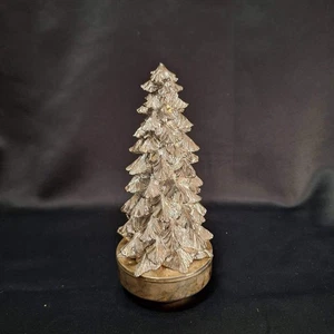 Vtg Silver Musical Christmas Tree Wind Up Figurine Tabletop Decoration with Box - Picture 1 of 4