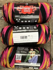 Red Heart Granny Square All In One Yarn, 3 skeins, Black-Pink-Red-golden - Picture 1 of 7