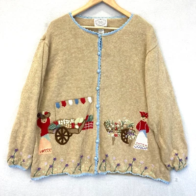 De colección Puntadas en el Tiempo Mujer 2X Cárdigan Suéter Bordado Flores Grannycore Foto 1 de 4