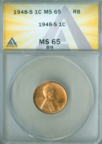 1948-S Lincoln Cent  ANACS MS 65 RB (2127489) Cover