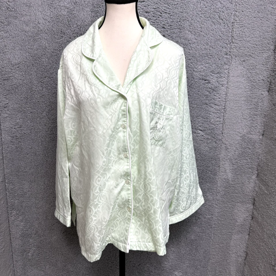 Miss Elaine Pajama Set Women XL Green Jaguared Embroidered Cozycore Lounge Sleep - Image 1 of 4