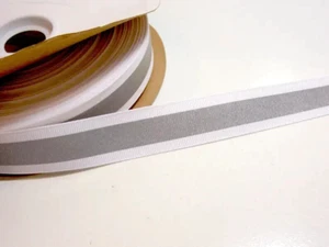 White Grosgrain Ribbon 7/8 inch wide x 5 yards Gray Reflector Stripe B57 - Picture 1 of 4