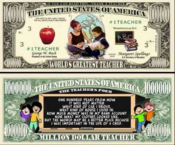 Worlds Greatest Teacher Million Dollar Bill Funny Money Novelty with FREE SLEEVE