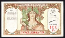 Tahiti ND (1939-65) 100 Francs P. 14d Crisp EF Note