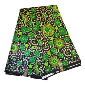 Blocco Tessuto Ankara Cotone Stampa Cucito Artigianale Fiore Stella Verde/Giardino - Foto 1 di 1
