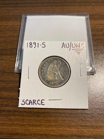 1891-S Seated Liberty Silver Quarter 25C ALMOST UNCIRCULATED/UNCIRCULATED AU/UNC Cover