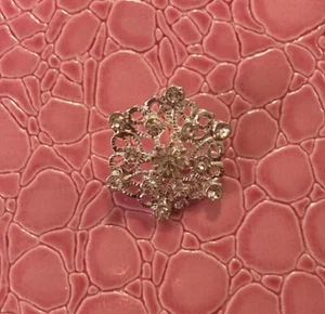 Dainty Rhinestone Crystal Silver Tone Brooch Pin 1 - Picture 1 of 2