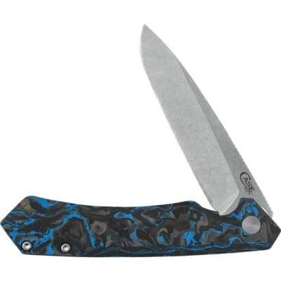 CASE XX Kinzua Knife Made in USA Tactical Frame Lock Black & Blue Carbon FIber - Image 1 of 4
