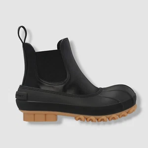 $835 Stella McCartney Women's Black Duck City Ankle Leather Rubber Boots Size 35 - Picture 1 of 5