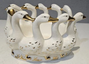 Hand Painted Holland Mold Gold And Ceramic Goose Decorative Bowl 9 inches Wide - Picture 1 of 15