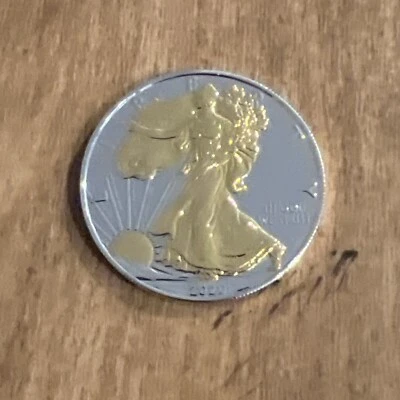 2020 - American Silver Eagle - 24K Gold Gilded - Double Sided Proof Like : - Image 1 of 4