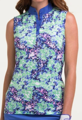 NWT Ladies EP Pro NY Bluebell Royal Blue Floral Blur Sleeveless Golf Shirt - XL - Image 1 of 3