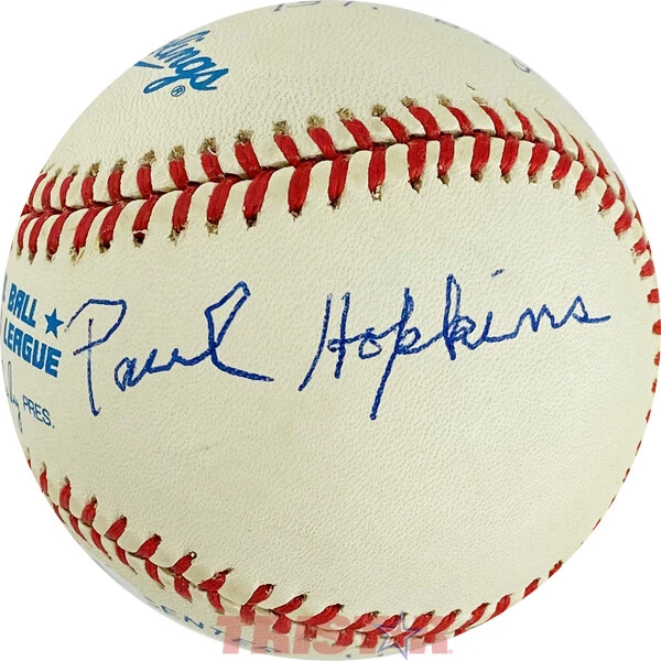 PAUL HOPKINS AUTOGRAPHED AL BASEBALL INSCRIBED PITCHED BABE RUTH'S 59TH HR PSA - Image 1 of 4