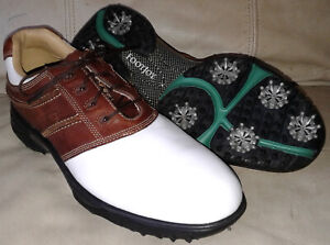 Men's FOOTJOY CONTOUR Golf Shoes 54246 Size 9N White & Brown Saddle Waterproof
