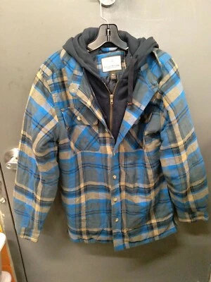 Legendary Whitetails Mens Flannel Blue Layered Jacket With Hood Sz SM - Image 1 of 4
