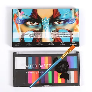 Professional Face & Body Painting Kit 10 Colors Split Cakes Palette Makeup S3Z7 - Picture 1 of 12