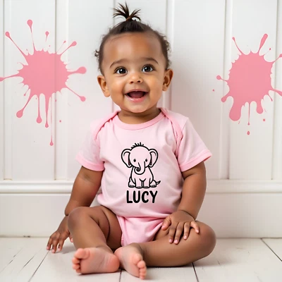 MILLY MOLLY MORLEY PERSONALISED girls pink baby clothing elephant vest babygrow baby shower gift