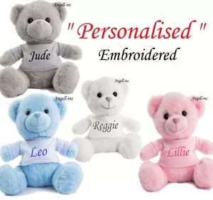 Personalised 25cm Plush Teddy Bear Baby Boy Girl First Christmas Birth Gift UK - Picture 1 of 10