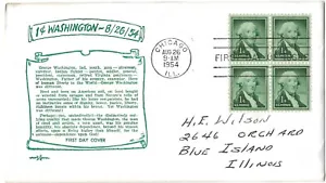 5 '54 FDCs 1c Washington, 4c Airmail, 3c Statue of Liberty + coil, 2c Jefferson - Picture 1 of 5