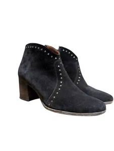 Frye Nora Ankle Boots Womens 8 Black Suede Studded Chunky Heel Western Booties - Picture 1 of 13