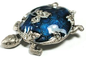 Vintage Metal Button Realistic Turtle with Blue Enamel & Paste 1 & 1/2"