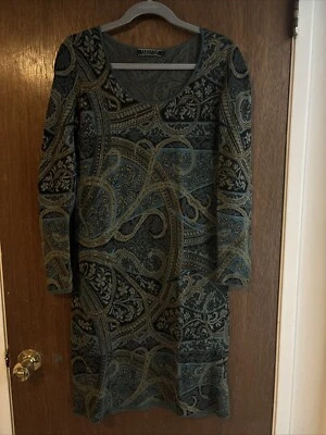 peruvian connection kashmiri paisley pima cotton jacquard knit dress sz small  Foto 1 de 4