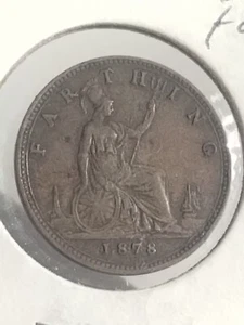 1878 FARTHING GREAT BRITAIN ENGLAND UNITED KINGDOM BRONZE ANTIQUE COIN VICTORIA - Picture 1 of 9
