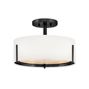 Hinkley Lighting Halle 3Lt 15" Semi-Flush, Black/Off-White Fabric - 47571BK - Picture 1 of 1