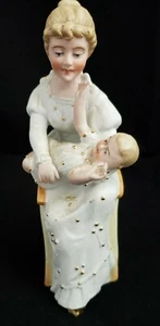 VINTAGE 1879-1886 GRAFENTHAL BISQUE PORCELAIN GILDED VICTORIAN WOMAN WITH CHILD - Picture 1 of 7
