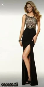 Langes Kleid Hochzeit Abend Abschlussball Party schwarz ärmellos Perlen Jersey Material - Bild 1 von 6